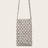 Sac à bandoulière tendance en acrylique galvanisé argenté tissé à la main avec perles découpées et ajourées pour téléphone